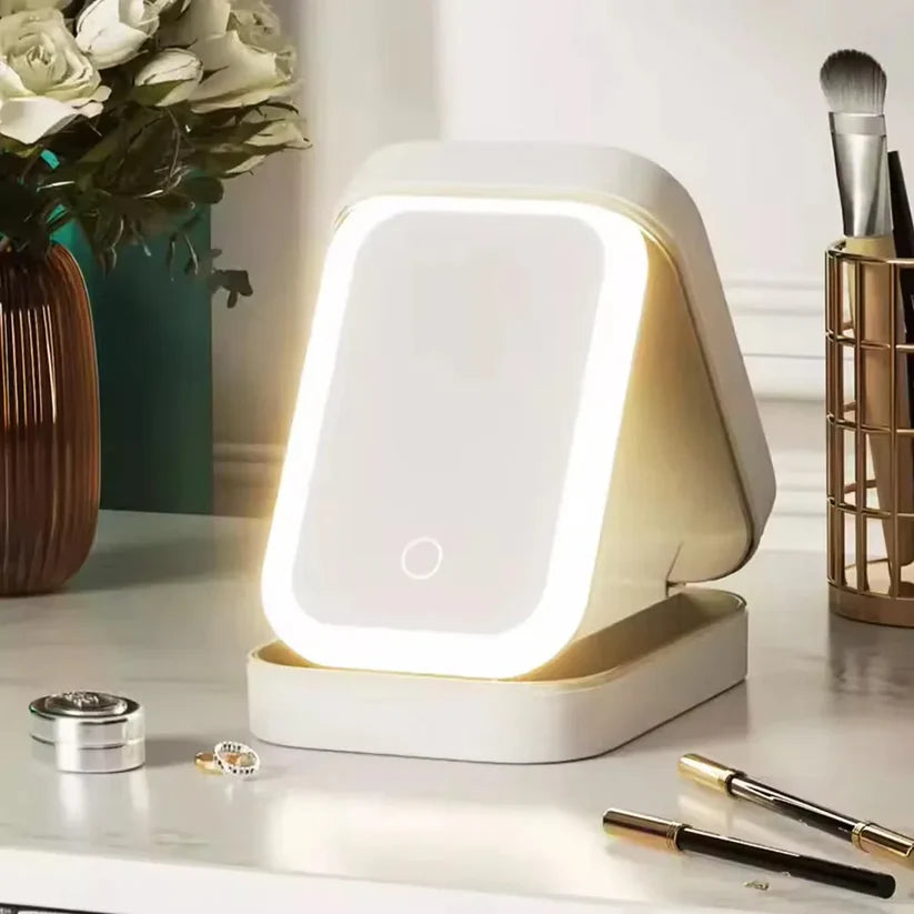Compact Makeup Vanity With LED Mirror