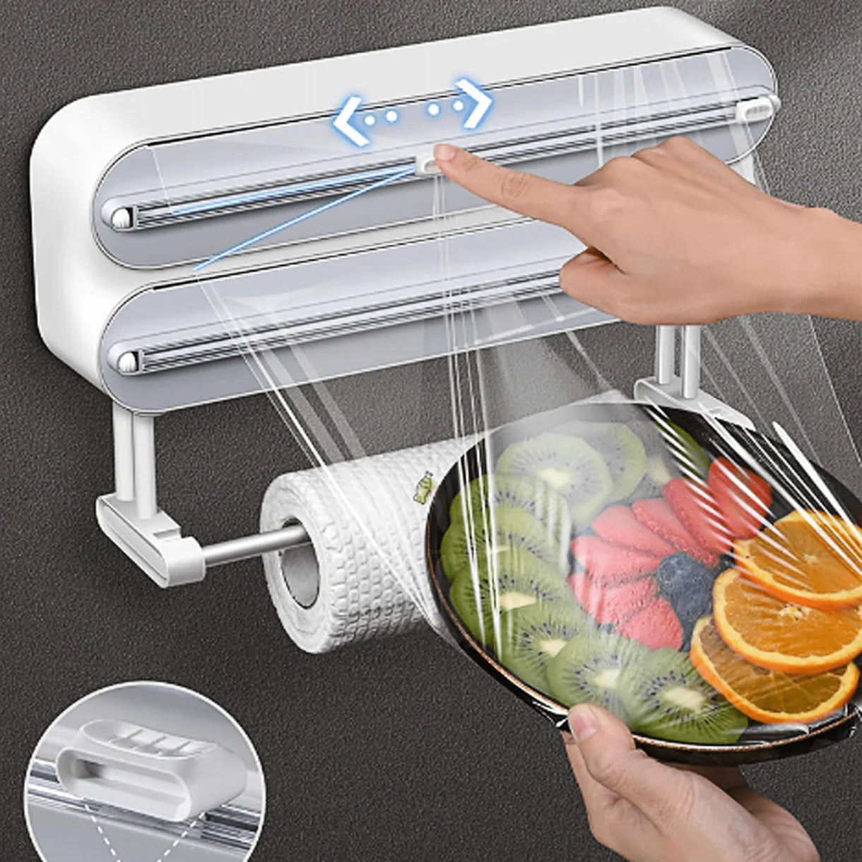Multi-Functional 3-in-1 Kitchen Wrap Dispenser with Cutter