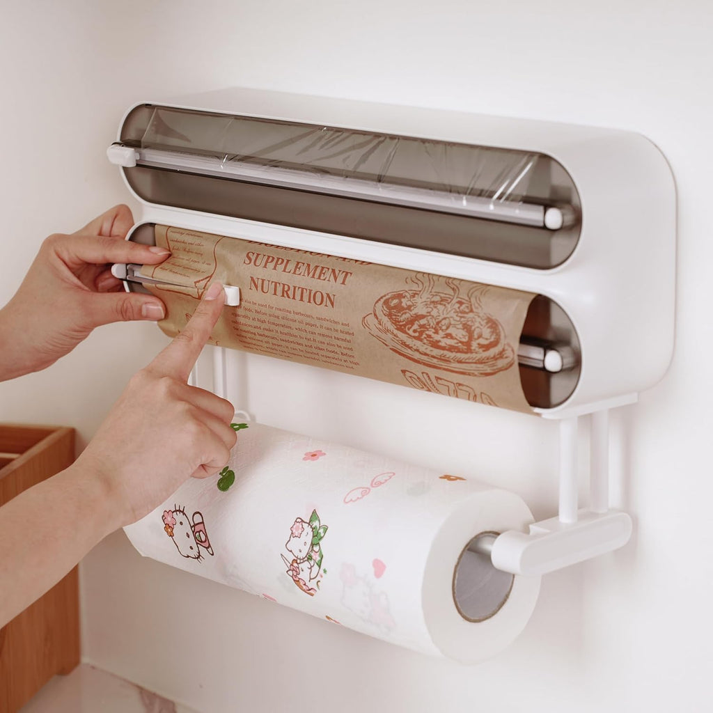 Multi-Functional 3-in-1 Kitchen Wrap Dispenser with Cutter