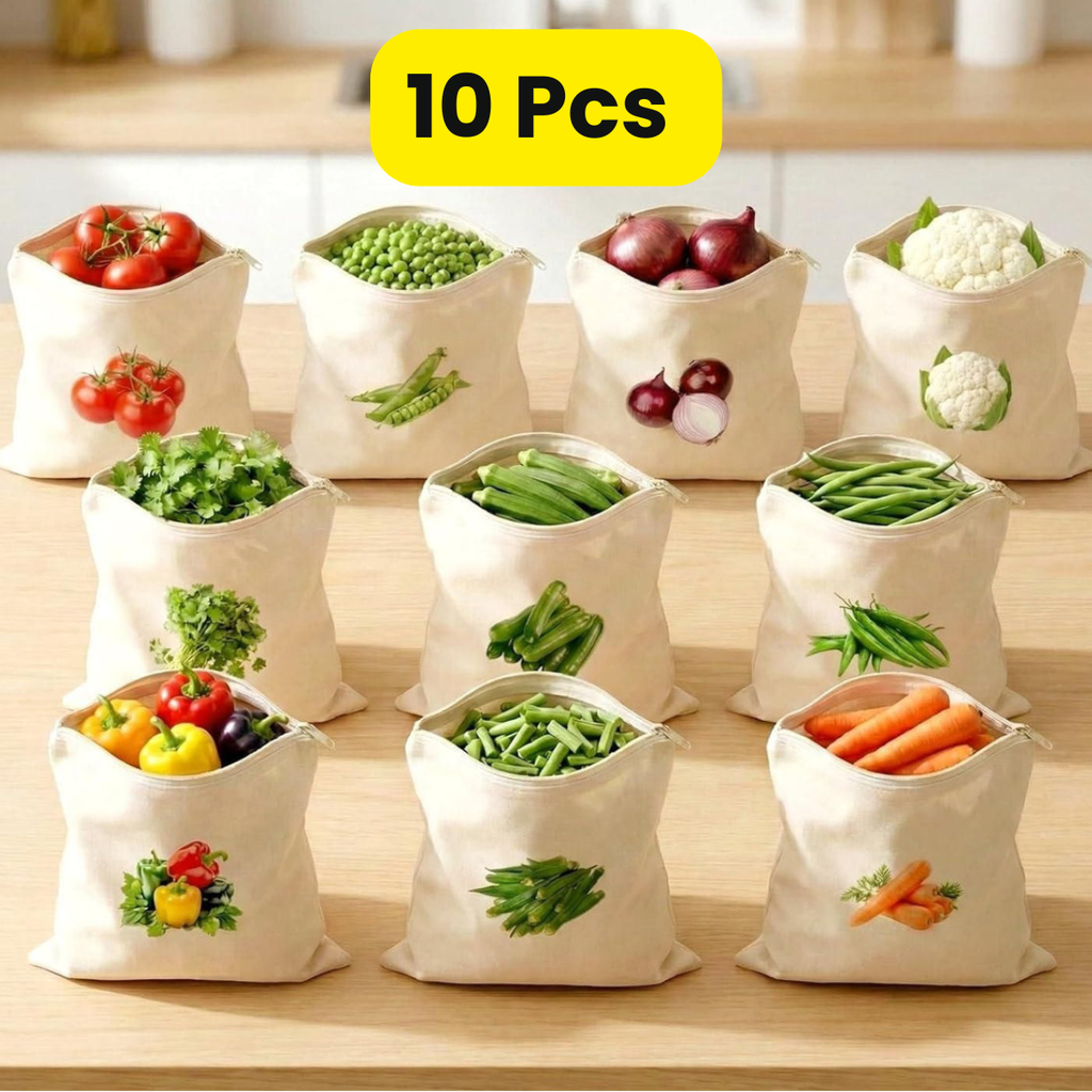 Cotton Reusable Vegetable Bags for Fridge (Pack of 10pc)