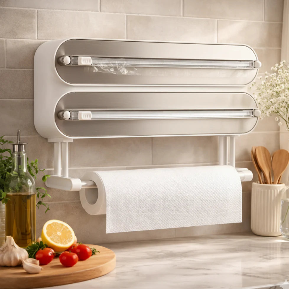 Multi-Functional 3-in-1 Kitchen Wrap Dispenser with Cutter
